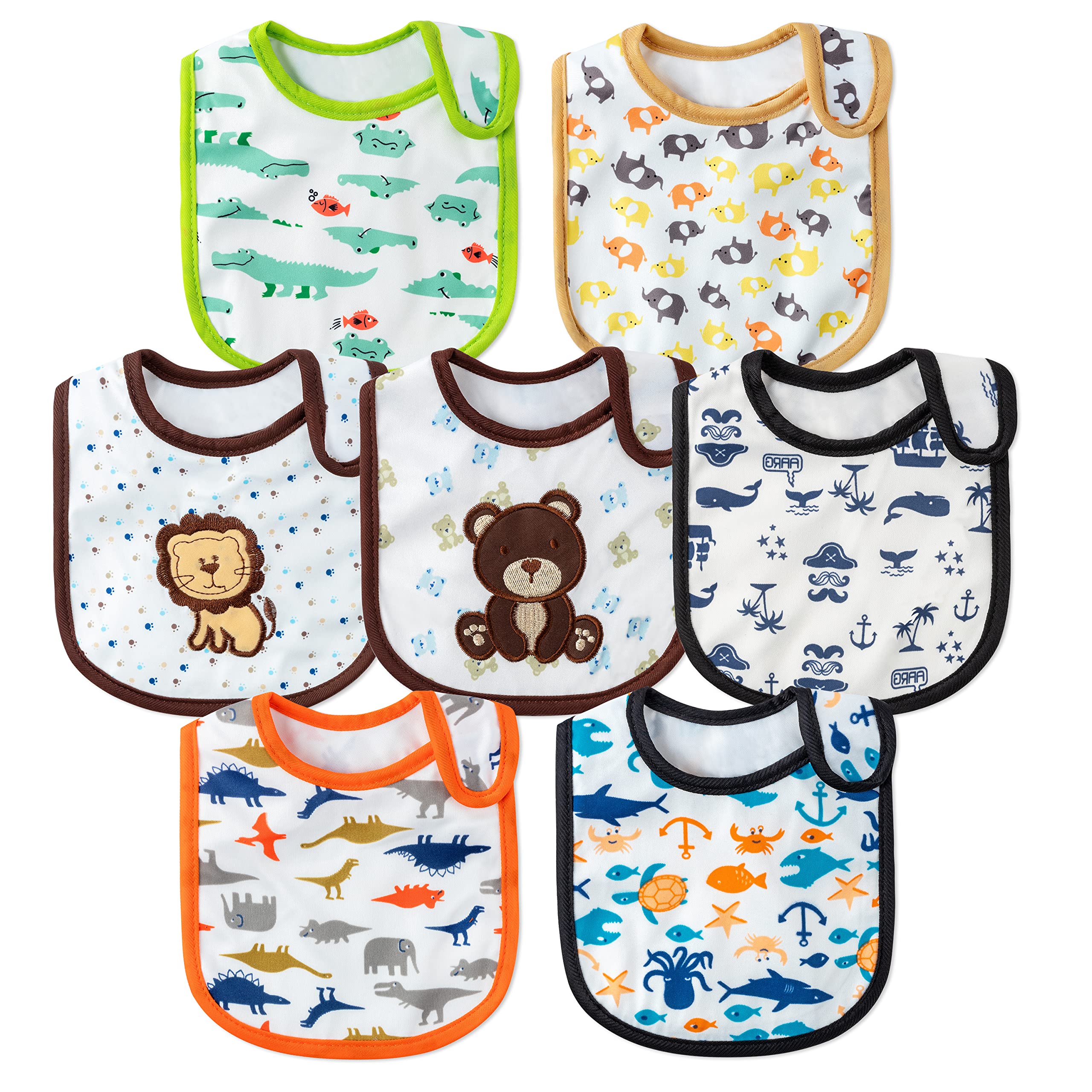 Photo 1 of 2ooya 7Pcs Waterproof Cotton Baby Bibs Adjustable Hook Loop Closure Infant Bib Unisex Blue Newborn Babies Infant Food Bibs Keepsake Baby Gift for Eating Teething Drooling Feeding?6-12 Months?