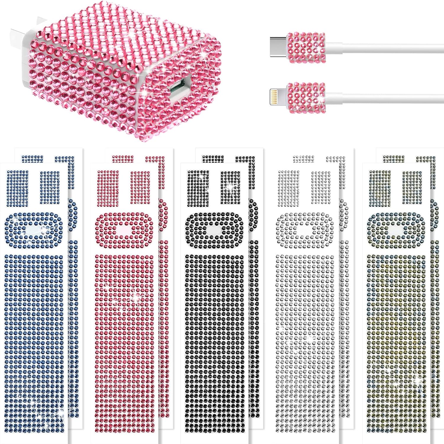 Outus 10 Pieces Rhinestones Wall Charger Stickers Bling Handmade USB Charger Crystal Decorations Artificial Diamond Charger Sticker Compatible with iPhone iPad Plug Power Adapter DIY for Women