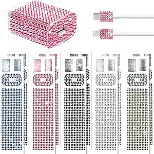 Outus 10 Pieces Rhinestones Wall Charger Stickers Bling Handmade USB Charger Crystal Decorations Artificial Diamond Charger Sticker Compatible with iPhone iPad Plug Power Adapter DIY for Women