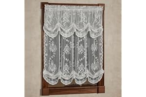 TOUCH OF CLASS Luxury Sheer Polyester Fiona Lace Window Treatment | Beautiful Balloon Window Shade, Tuck Valance | Timeless Classic Traditional | White | Elegance | Rod Pocket | Machine Washable | Light Filtering