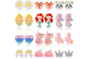 DEVIENG Clip On Earrings Hypoallergenic Clips Earrings Sets Suitable for Ages 4-12 Little Girls, Cute Small Clips On Earrings Jewelry Gifts Set for Girls
