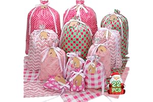YALTOON Christmas Gift Bags Assorted Sizes, 22PCS Drawstring Christmas Bags For Gifts, Small/Medium/Large/Extra Large Christmas Gift Bags, Holiday Xmas Gift Bags Bulk, Wrapping Plastic Reusable Santa Gift Bag