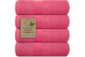 Softolle 100% Cotton Luxury Bath Towels -Towels for Bathroom - Set of 4 Bath Towel (27” x 54”)- Eco-Friendly, Super Soft, Highly Absorbent Bath Towel (Raspberry)