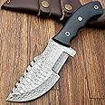 TZ 03 Handmade Damascus Steel 10 Inch Tracker Knife for Hunting Camping Tracker with Horizontal Carry Sheath Fixed Blade Survival tactical full tang Bushcraft Knife