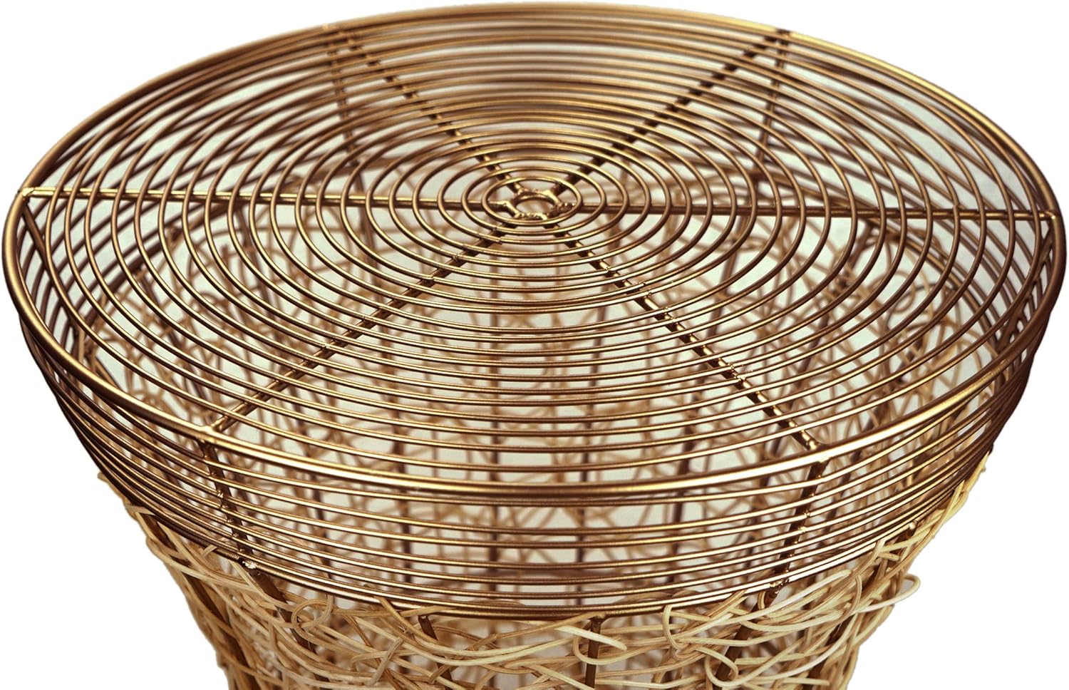 FINECASA Metal Side Table, Handwoven Accent Metal Frame Table 16.5X16.5X20.75 Inches,Accent Tables for Small Spaces，End Tables Bedroom with Rattan Twining,Gold: Kitchen & Dining