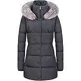CREATMO US Women's Winter Snow Jacket Long Fur Puffer Coat With Removable Faux Fur Trim