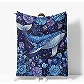 Whale Throw Blanket Soft Warm Cozy Ocean Marine Whales Blankets Fuzzy Plush Fleece Whale Floral Blanket Gifts for Couch Bed Sofa Home Decor 40''X50''