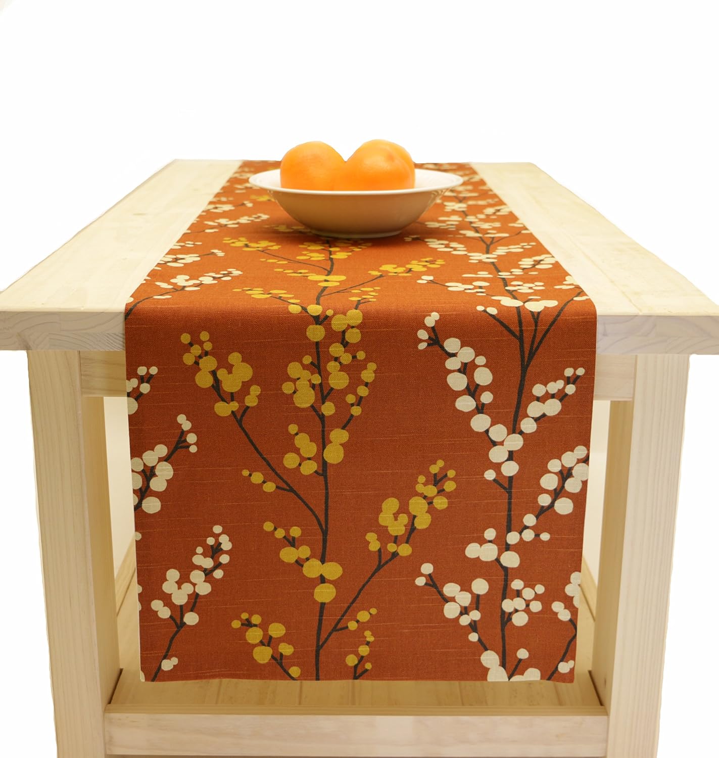 Fall Table Runner Rust Brown, Mustard, Khaki, White Floral Table Runner