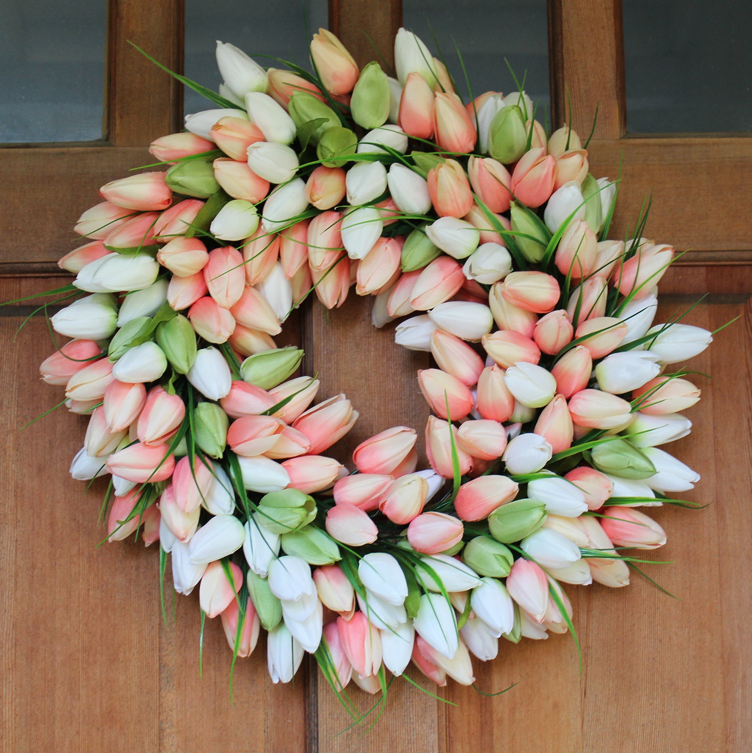 Coral Tulip Front Door Wreath 19 Inch Stunning Silk Front Door Wreath