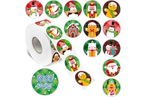 HEBAYY 1000 PCS Christmas Stickers, 12 Designs Stickers Winter Decoration Vibrant Happy Holiday Labels for Xmas Display Envelope Seal Christmas Party Supplies Gifts Decors with Perforation line (1” Each)