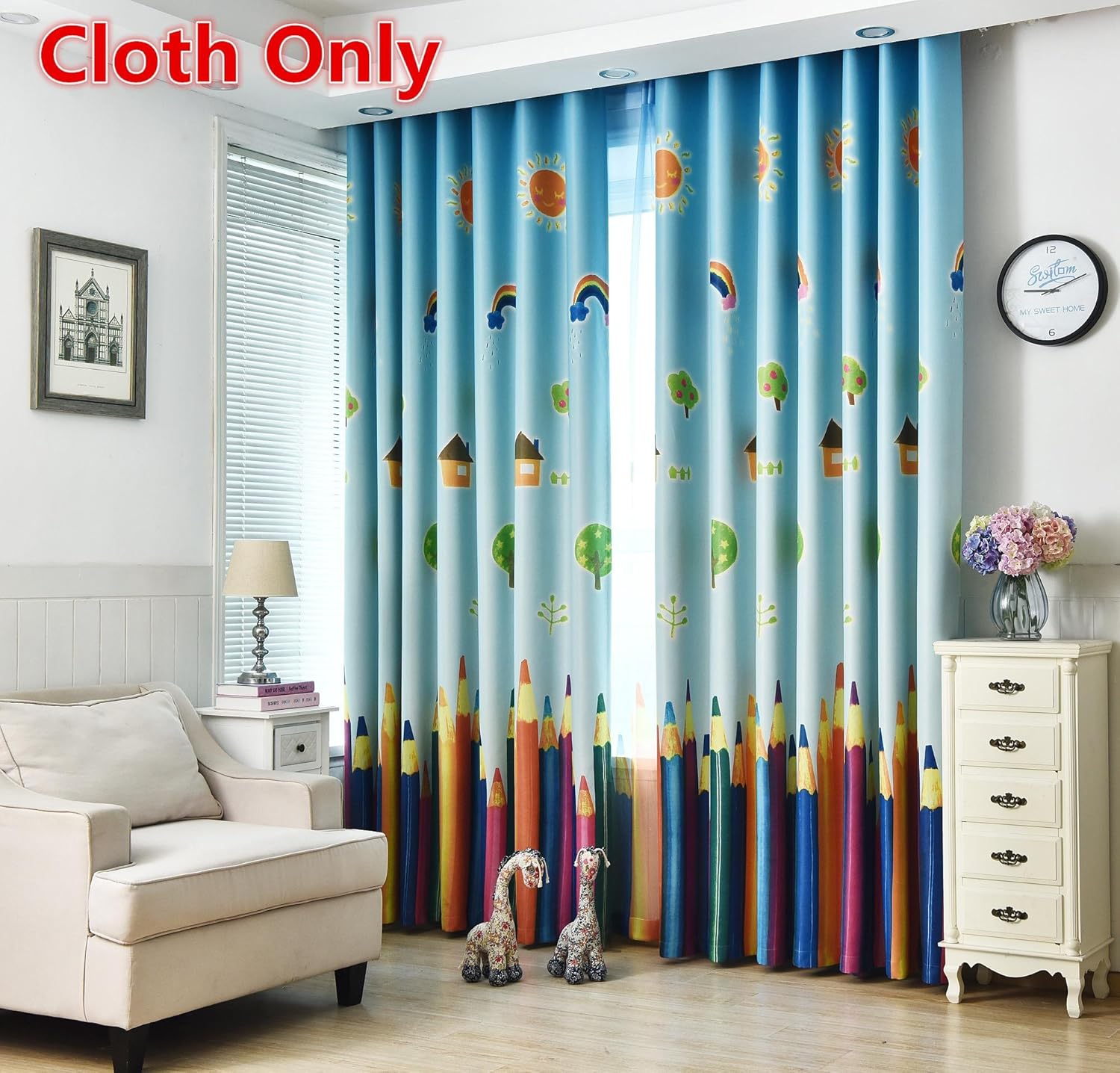 Cartoon Cars And Bus Printed Kids Curtains Room Semi Blackout