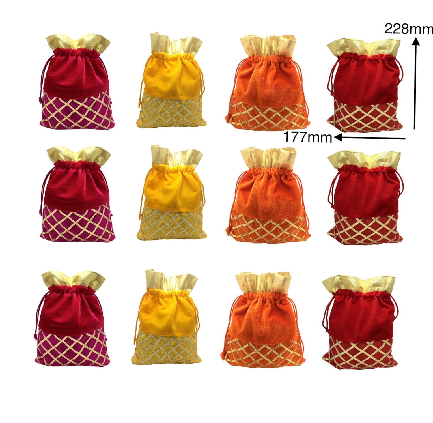 fashblush multicolor shagun gift party pouch potlis (set of 12) 228x177mm