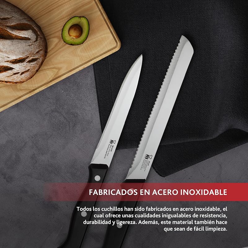 Renberg Tenessy - Brasil | Facas de Cozinha | Conjunto Completo de 15 Peças com Tacoma de Madeira | Perfeito para cortar todos os tipos de ingredientes | Cozinha Profissional | Feito de aço inoxidável