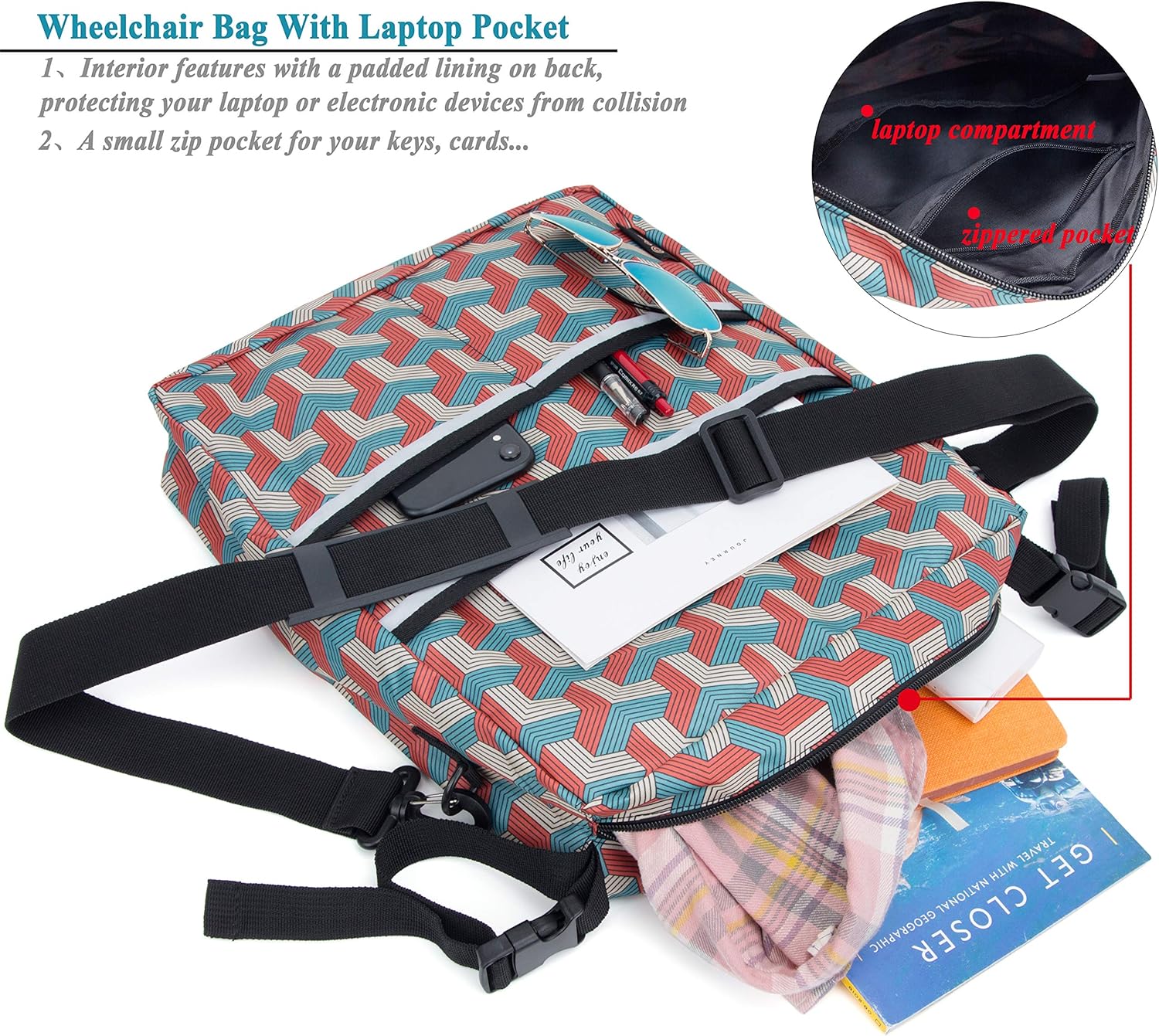 Wheelchair Bag by Pacmaxi - Wheelchair Backpack Bag with Reflective Tape - Wheelchair Accessories Storage Bag - Walker Accessible Pouch and Pockets for Unisex Handicap Elderly (Colorful): Health & Personal Care