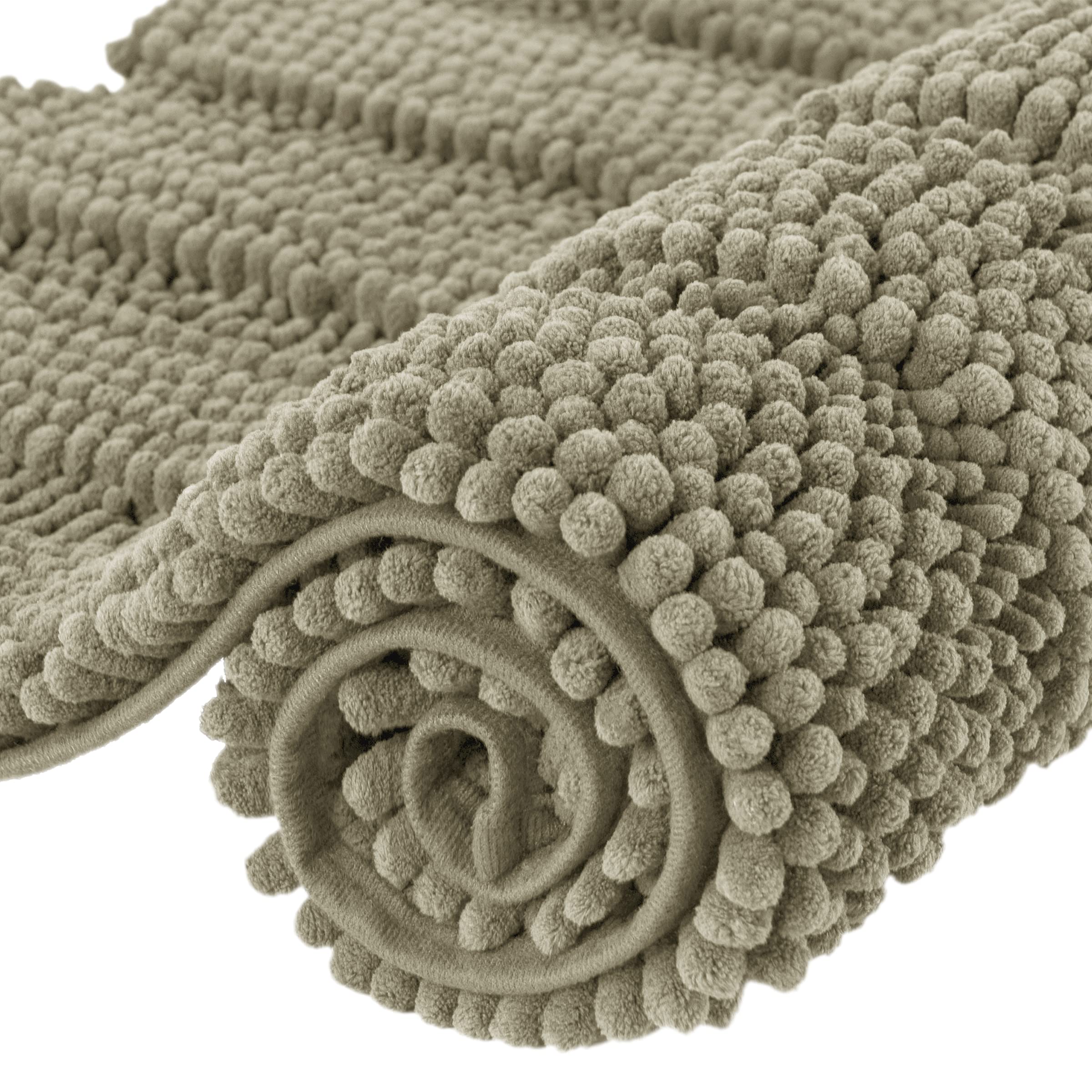 subrtex Bath Mats for Bathroom Non Slip Luxury Chenille Striped Bath Rug(40x60cm,Sand)