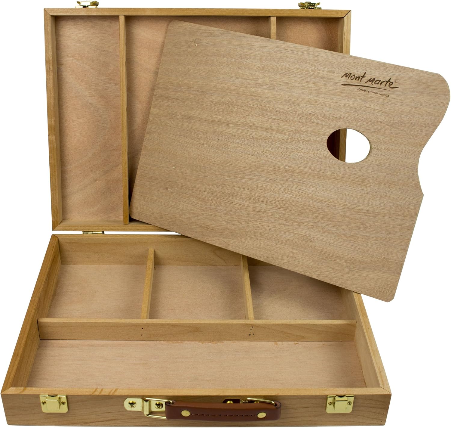 MONT MARTE Large Wooden Brush / Paint Box with Palette Brush box made