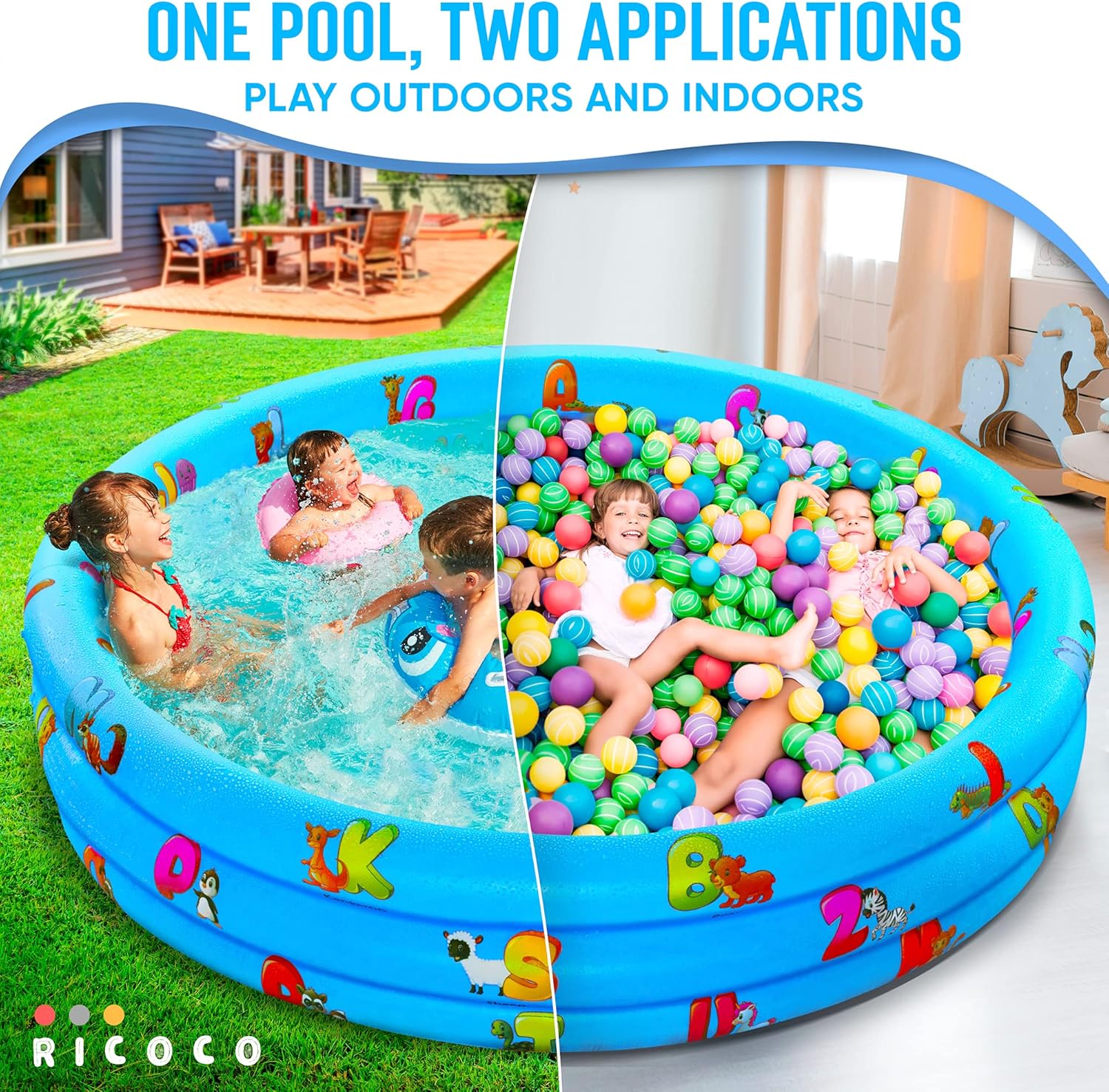 Inflatable Kiddie Pool for Kids - Kids Pools for Backyard - Swimming Pool for Kids and Toddlers - 3 Ring Pools for Inside and Outside - Durable Material with Soft Bubble Botton, Blue: Kitchen & Dining
