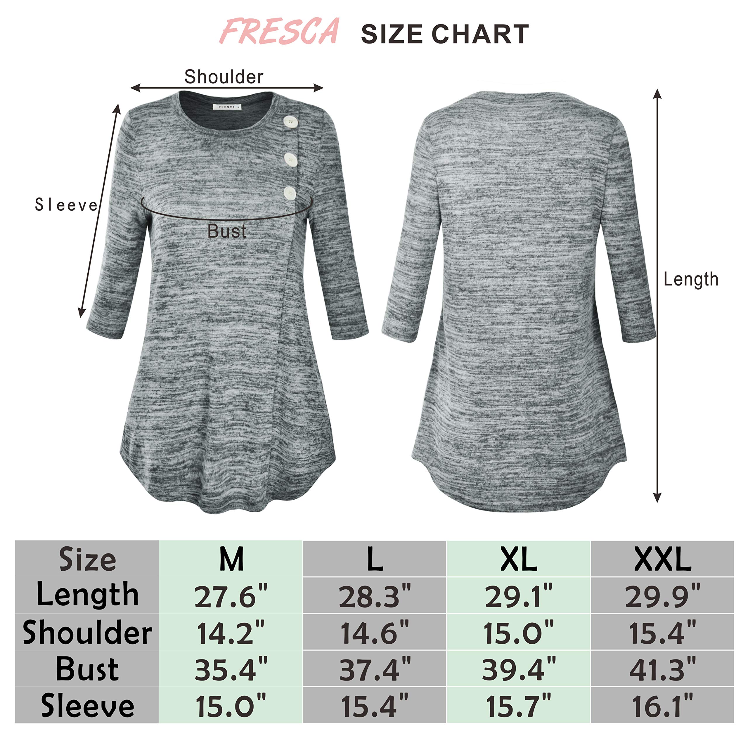 Fresca Womens Vintage Wear Basic 3/4 Sleeve Top Blouse Casual Crew Neck A-line Curved Hem Comfy Tunic Tops Night Shirts Fall Clothing Light Grey Medium
