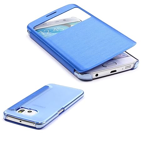 Urcover® View Case mit Transparenter Rückseite | Samsung Galaxy S5 Hülle | Kunststoff in Blau | Sichtfenster | Transparente R