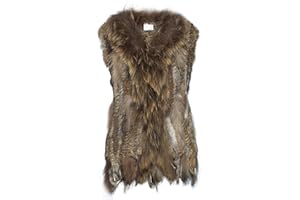HEIZZI Rabbit Fur Vest for Women, Ladies Fur Coat with Raccoon Fur Trim Collar & Rabbit Fur Tassel, Versatile Fur Coats