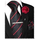 JEMYGINS Mens Striped Tie and Lapel Pin Necktie Pocket Square with Tie Clip Sets for Business Casual 4PCS