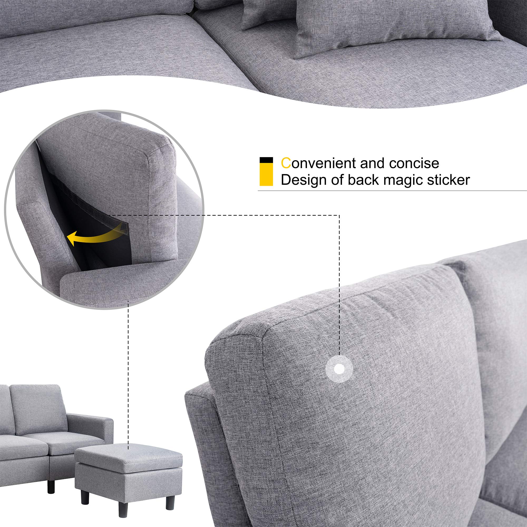 Walsunny Convertible Sectional Sofa Couch with Reversible Chaise, L