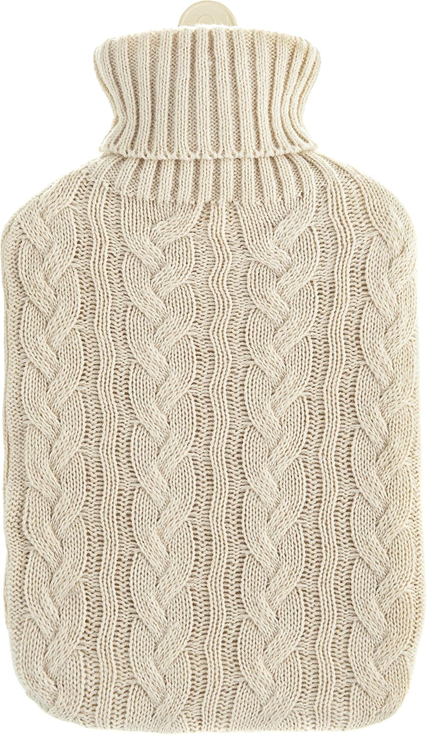 FiNeWaY 2L Large Hot Water Bottle Body Warmer Quality Hot Water Bottles with Arran Knitted Cover for Back Neck Shoulder Leg Arthritis Pain Relief Aches Cramp(Cream) - Image 3