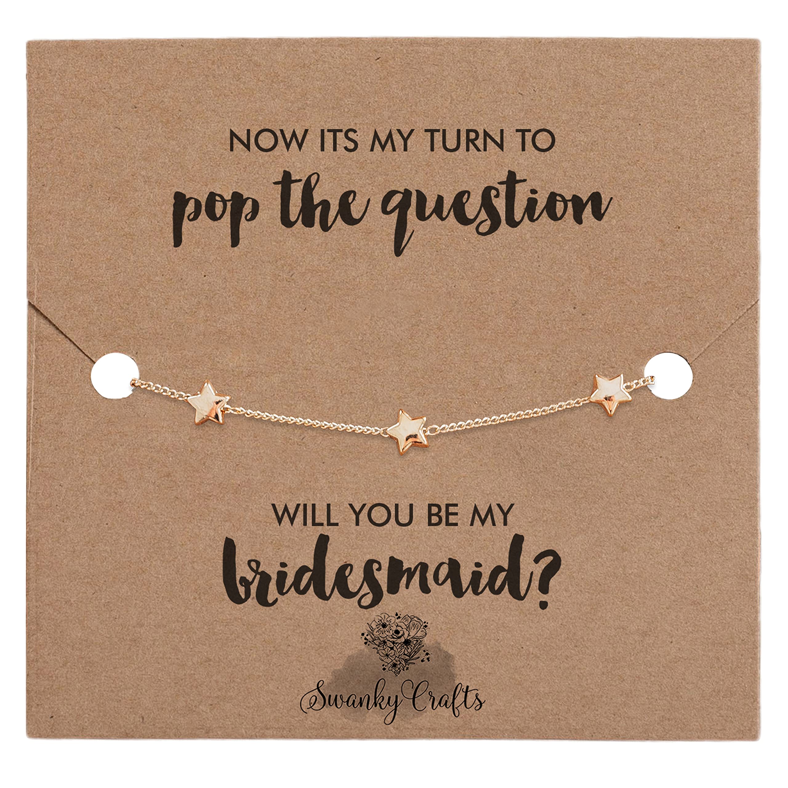 Swanky Crafts Will You Be My Bridesmaid Proposal, Bridesmaid Gift, Bridesmaid Gifts For Maid Of Honor, Flower Girl And Bridesmaids. Adjustable Gold Star Bridesmaid Bracelet, With Card And Gift Wrap.