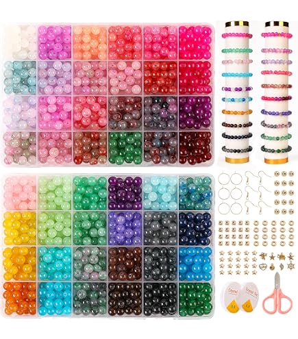 100Pcs Glass Crackle Beads - 8mm Rondelle Beads In 10 Colors For DIY Jewelry Making, Kandi Bracelets, Earrings & Crafts
