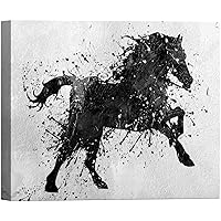 SIGNWIN Canvas Wall Art Silhouette of A Black Horse in Motion with Ink Splashes Animals Wildlife Digital Art Expressive Black and White for Living Room, Bedroom, Office - 12x18 inches