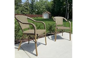 PURPLE LEAF Bistro Chair (Set of 2) French Hand-Woven Wicker Armchairs for Outdoor Patio Porch Garden Indoor, Bamboo Print Finish, Coffee, Dining Chairs