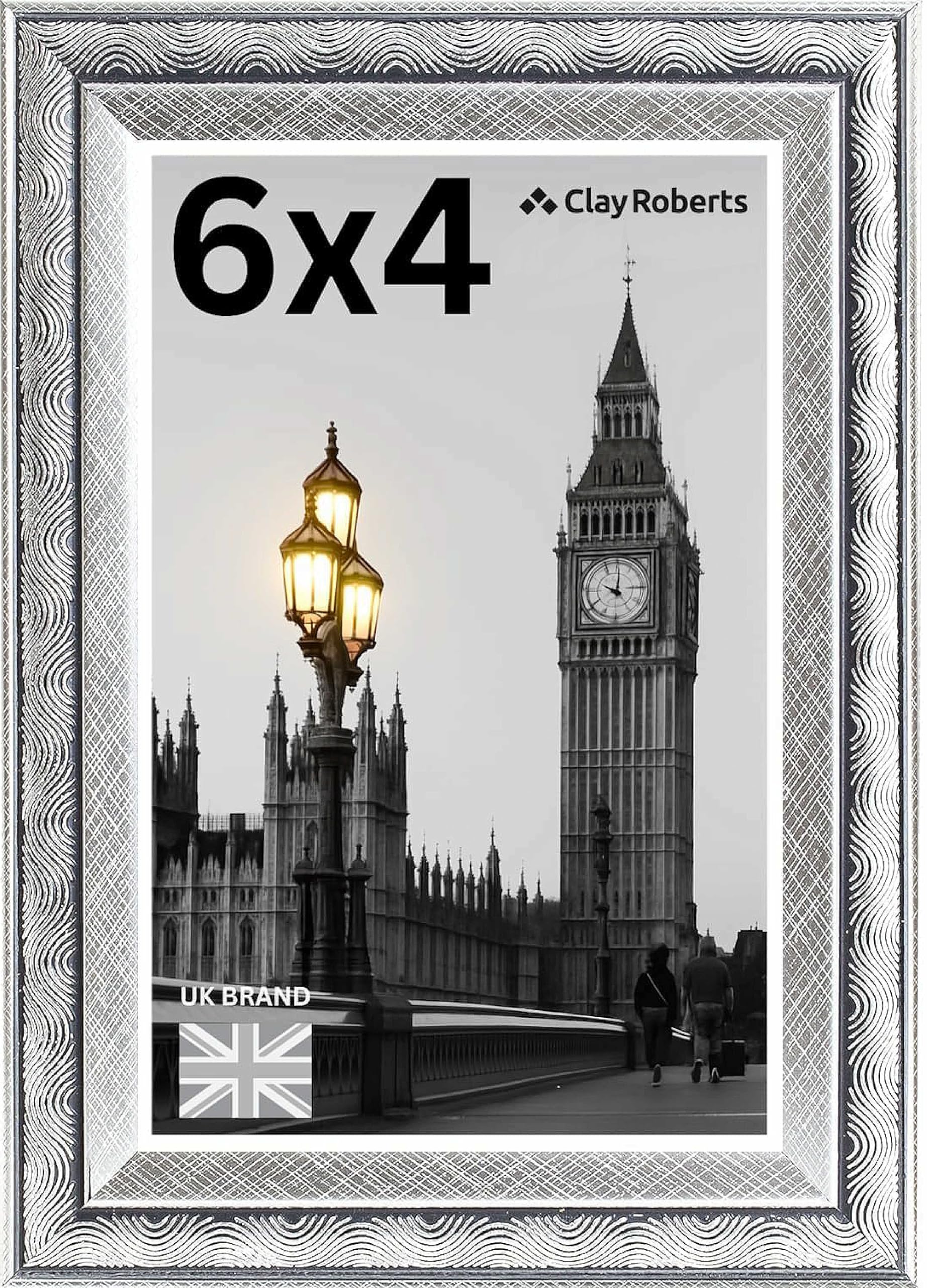 Picture Frame 6 x 4, Silver Swirl, Freestanding and Wall Mountable, 10 x 15 cm, 6x4 Picture Frames, Silver 6x4 Photo Frames, 4x6 Photo Collage Gallery Display