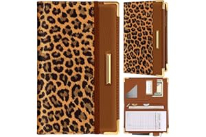 Slohif Server Book for Waitress Cute Serving Books with Zipper Pocket Accessories Leather Server Check Book Restaurant Waiter Server Booklet Organizer Ticket Book Holder Leopard