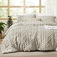 Bedsure Tufted Boho Comforter Set Queen Size - Linen Boho Bed Set, GentleSoft™ 3 Pieces Farmhouse Shabby Chic Embroidery Bedding, Gifts for Woman, Soft Jacquard Queen Comforter for All Seasons