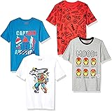 Spotted Zebra Disney Star Wars | Frozen Boys' Short-Sleeve T-Shirts, Pack of 4, Blue/Red/White, Marvel Heroes, Medium