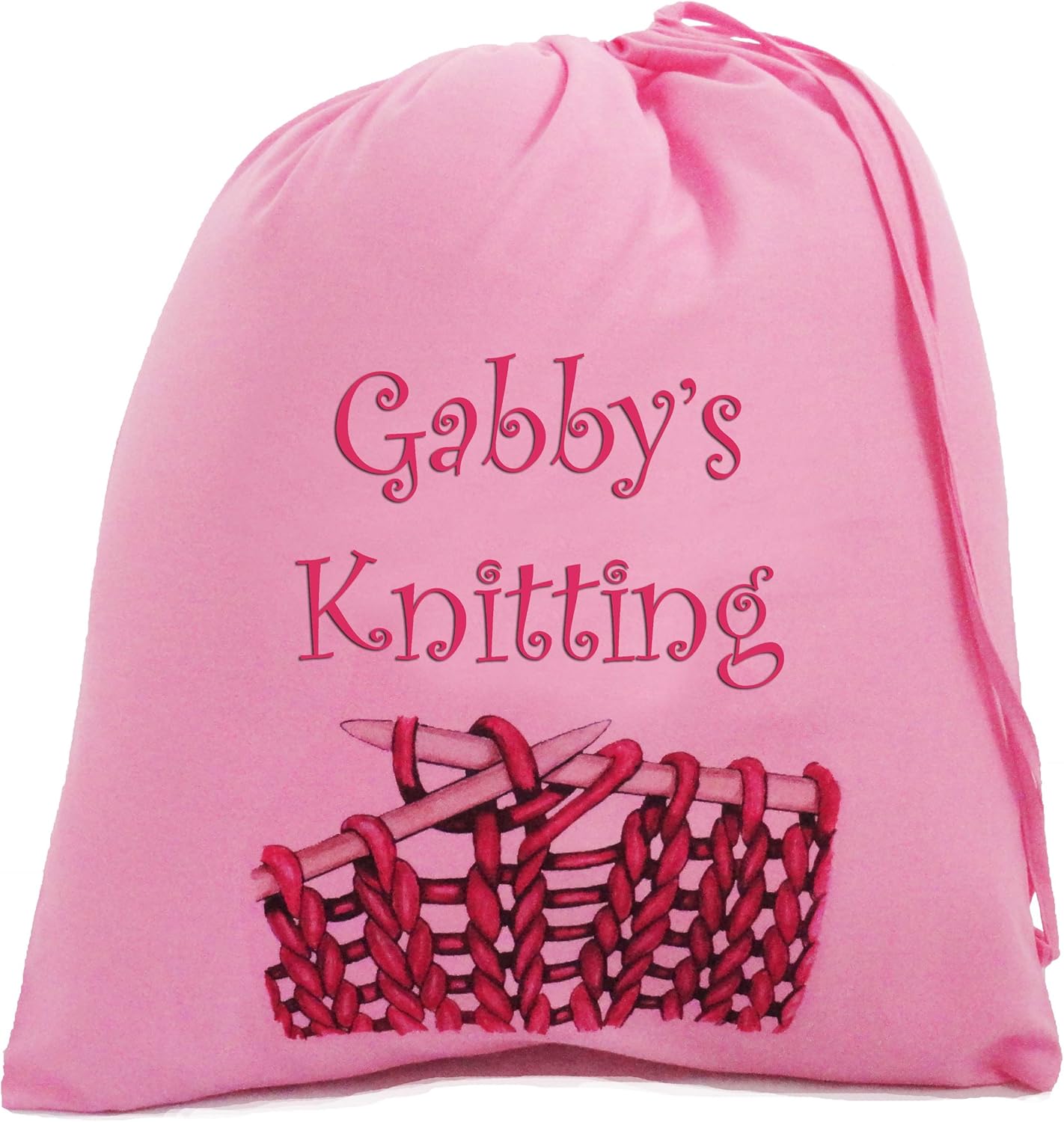 Personalised Pink Knitting Bag Cotton Drawstring storage bag