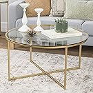 WE Furniture 36" Coffee Table with X-Base - Glass/Gold