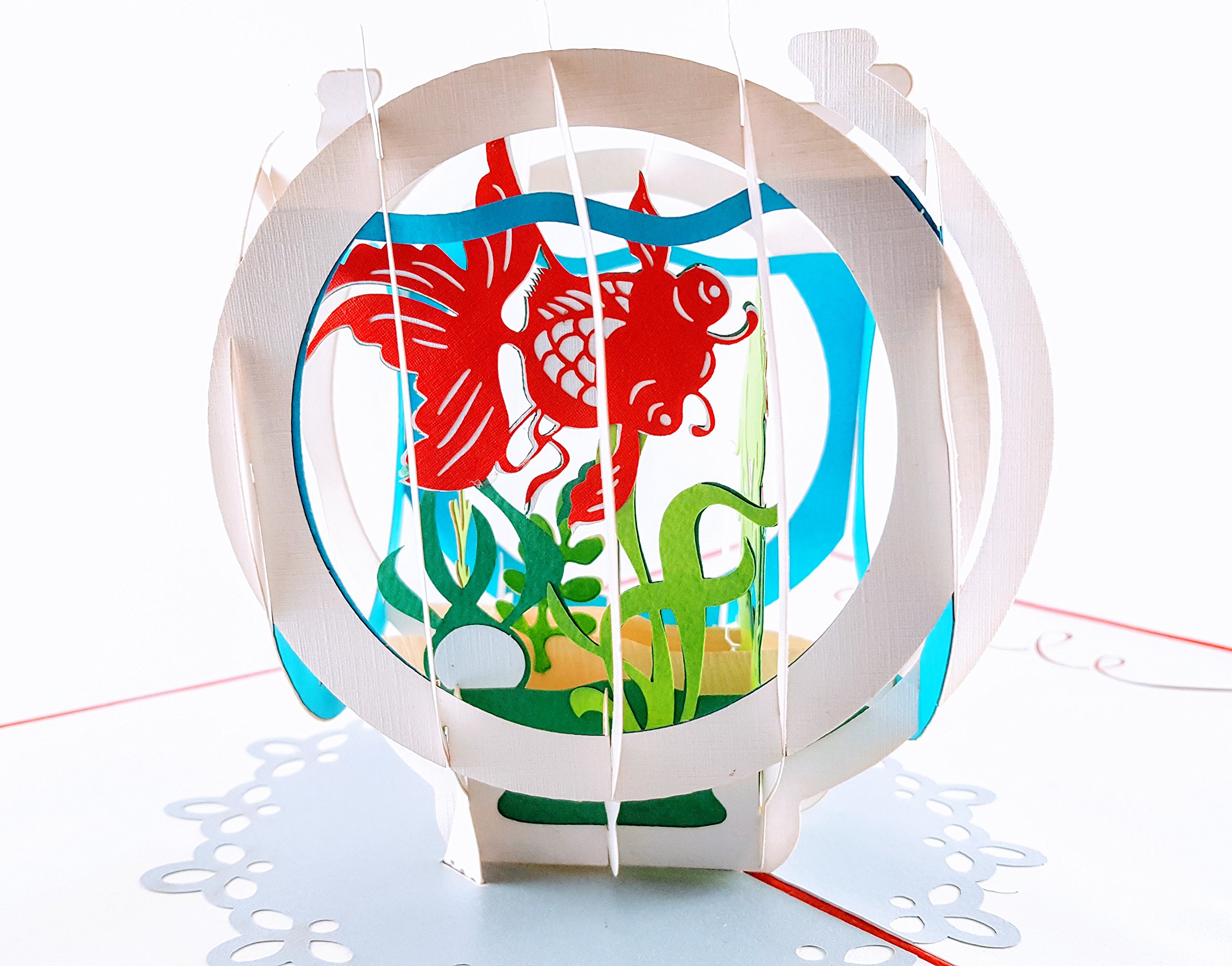 iGifts And Cards Goldfish 3D Pop Up Greeting Card - Long Life, Wealth, Prosperity, Peace, Health, Harmony - Folds Flat - Birthdays, Thank You, Special Days, Get Well, New Business Adventure