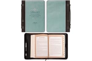 Christian Art Gifts Women's Fashion Bible Cover Blessed is She Luke 1:45, Light Blue Faux Leather, Large