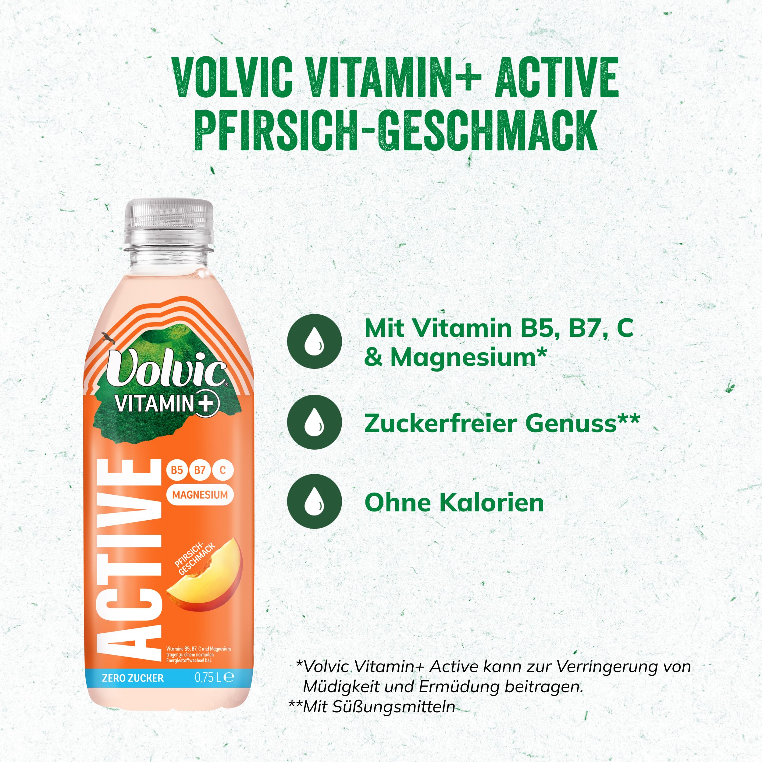Volvic Vitamin+ Active Pfirsich – Erfrischungsgetränk mit Magnesium und Vitaminen – Ohne Zucker und ohne Kalorien – 6 x 0,75 l 4