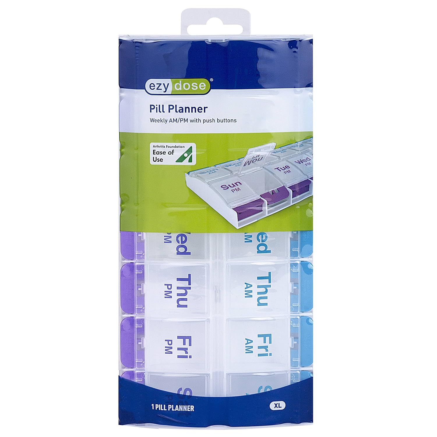 Ezy Dose 7Day AM/PM Push Button Pill Planner (XL) 1 Pack, Weekly Pill