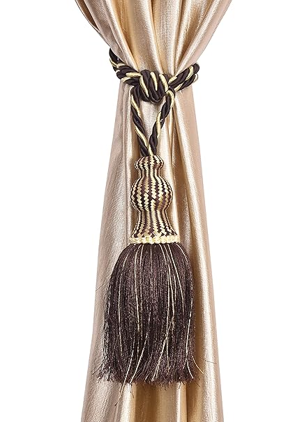 Home Desirica Polyester Blend Curtain Tassels Tie Back (Coffee, 14.3x12.3x3.2cm) - Set of 6