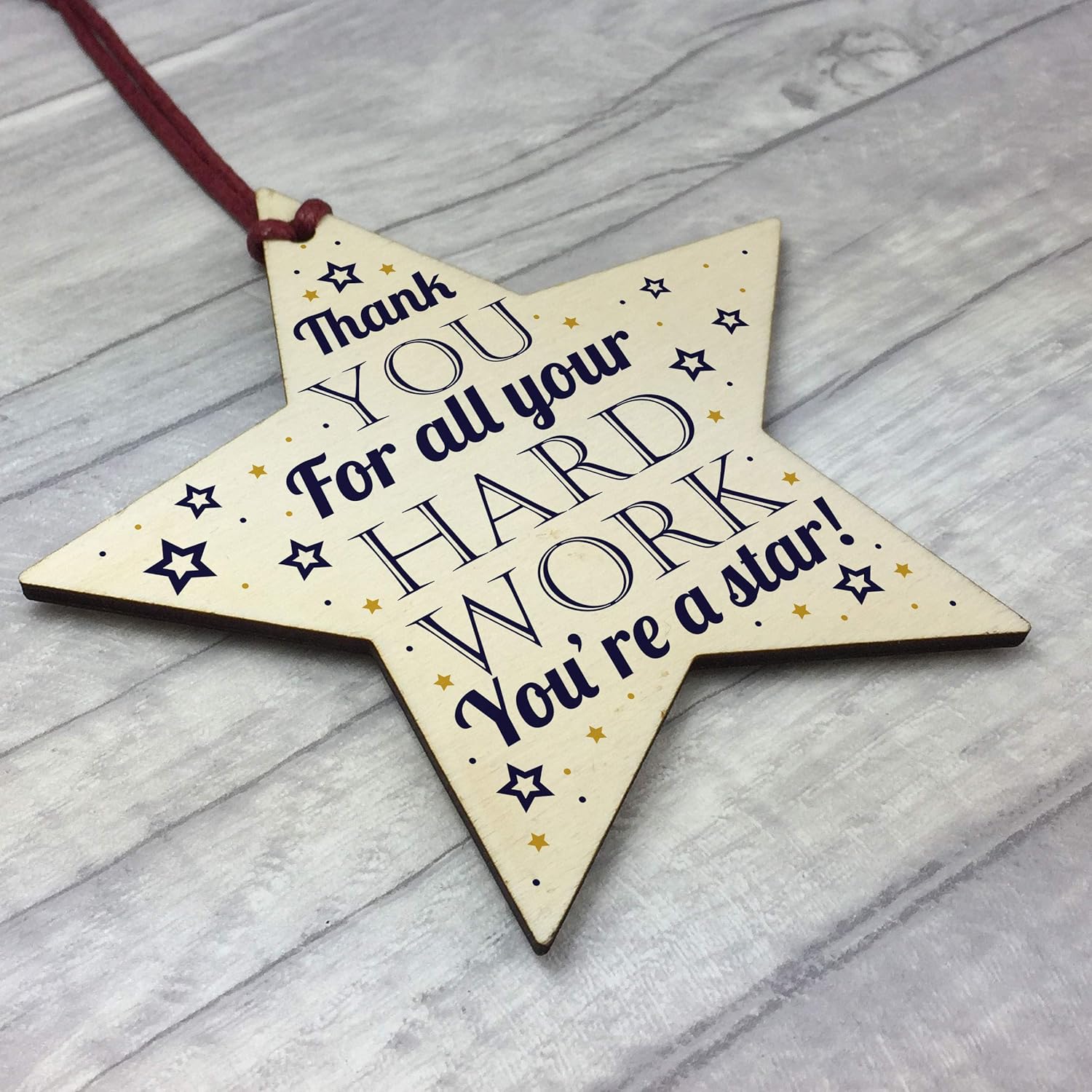 Red Ocean Thank You Gift For Colleague Employee Student Gifts Award Handmade Wooden Star Plaque Sign Keepsake - Image 4
