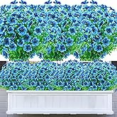 DRT DERUITAI 8 Bundles Outdoor Artificial Flowers,UV Resistant Fake Flowers Outdoor Plastic Plants Faux Silk Flower for Outside Indoor Decoration(Blue)