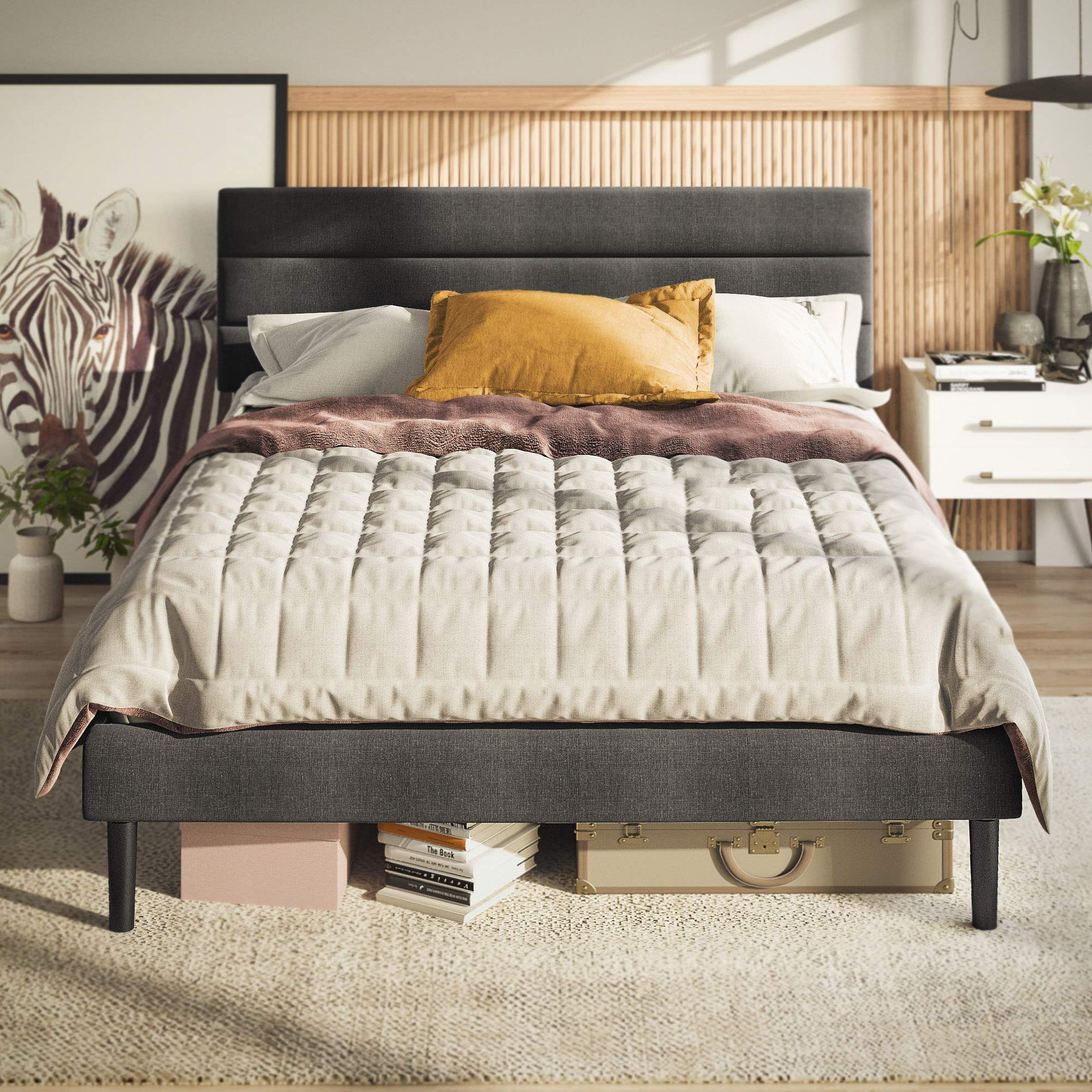 Buy LIKIMIO Full Size Bed Frame with Headboard Height Adjustable