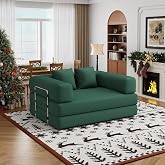 4 in 1 Convertible Sofas Boneless Couches with 2 Pillow, Modern Corduroy Futon Bed, Modular Queen Sofa with Pull-Out Bed, LoveSeat for Living Room, Small Space Apartment (Green, 53.15"Double Sofa)