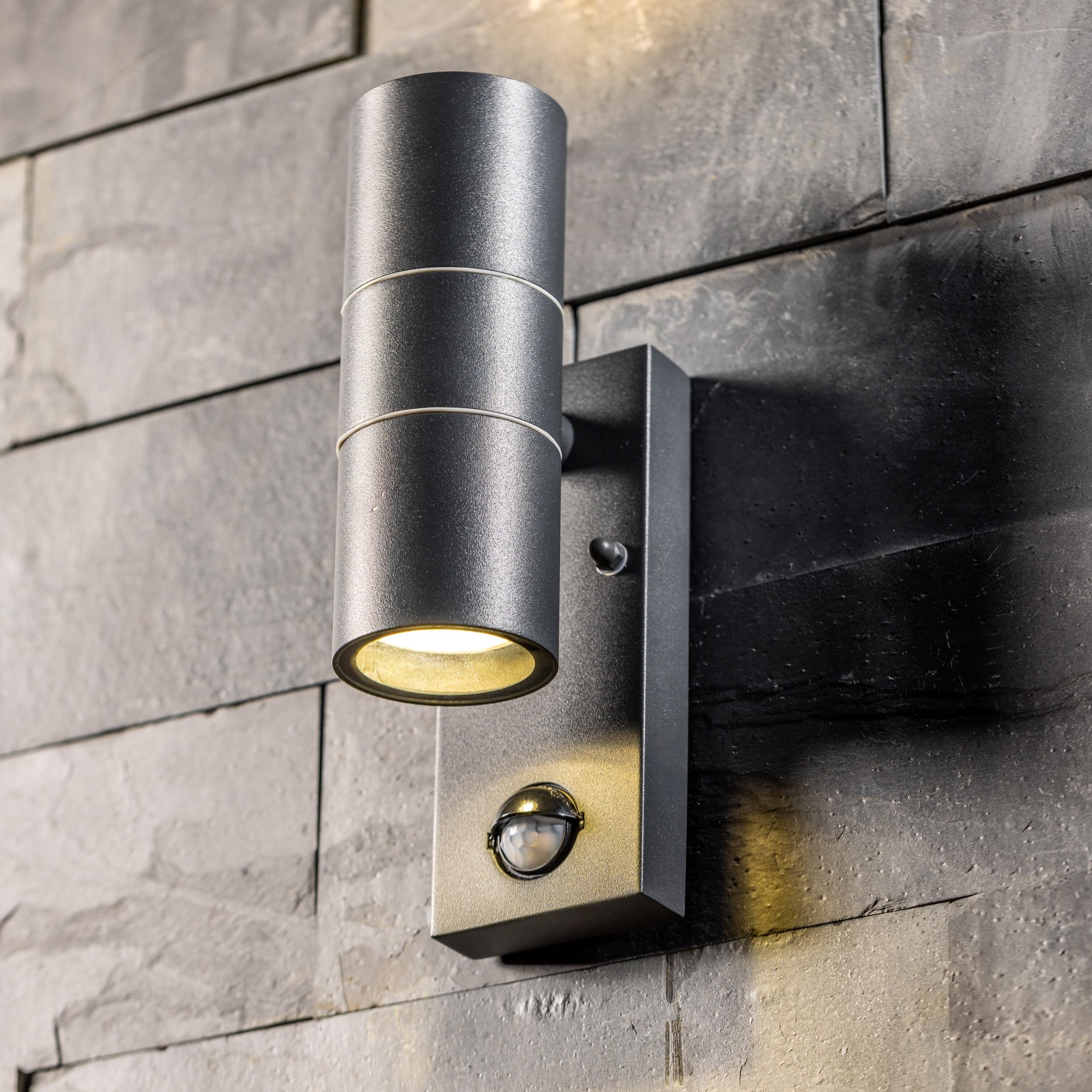 CGC Lighting Up Down Outside Outdoor Wall Light LED GU10 PIR Motion Sensor Waterproof Garden Patio Porch Lamp Security (Grey)