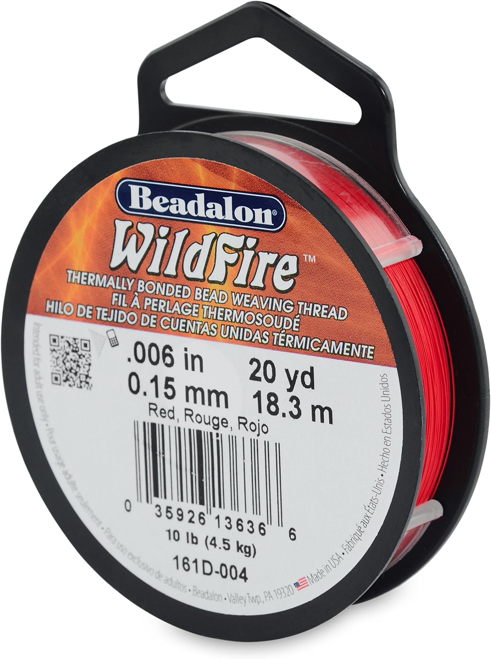 Beadalon Wildfire, 0.006 in, 0.15 mm, Break Strength 10 lb / 4.5 kg, Red, 20 yd / 18 m
