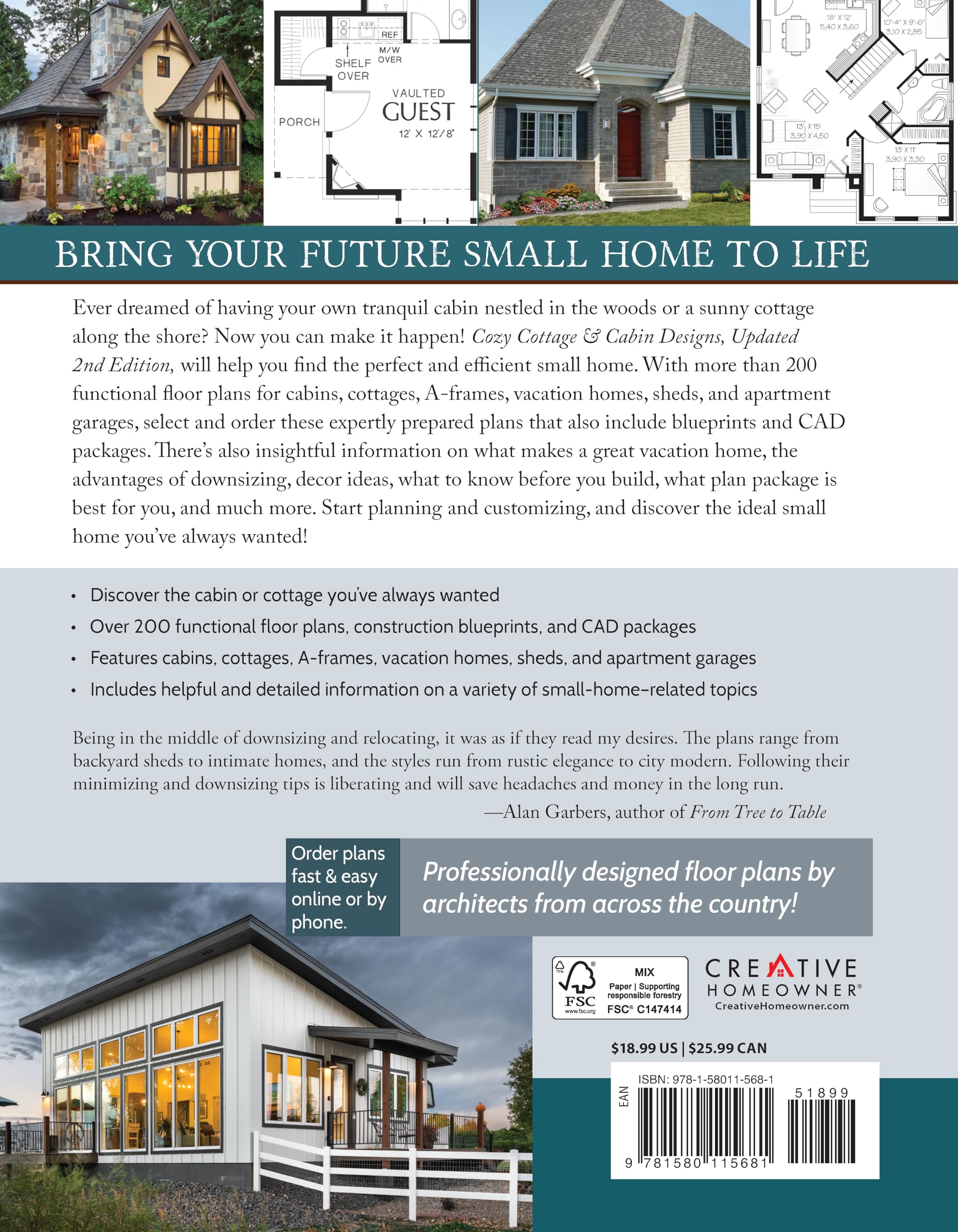 Cozy Cottage & Cabin Designs, Updated 2nd Edition: 200+ Cottages, Cabins, A-Frames, Vacation Homes, Apartment Garages, Sheds & More (Creative Homeowner) Catalog of Plans to Find the Perfect Small Home