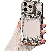 Pretaco Gothic 3D Hollow Horror Devil Pattern Case for iPhone 16 Pro Max, [Luxury Chrome Color Plating] [Heat Dissipantion Thermal Design] Shockproof Bumper for Halloween- Silver